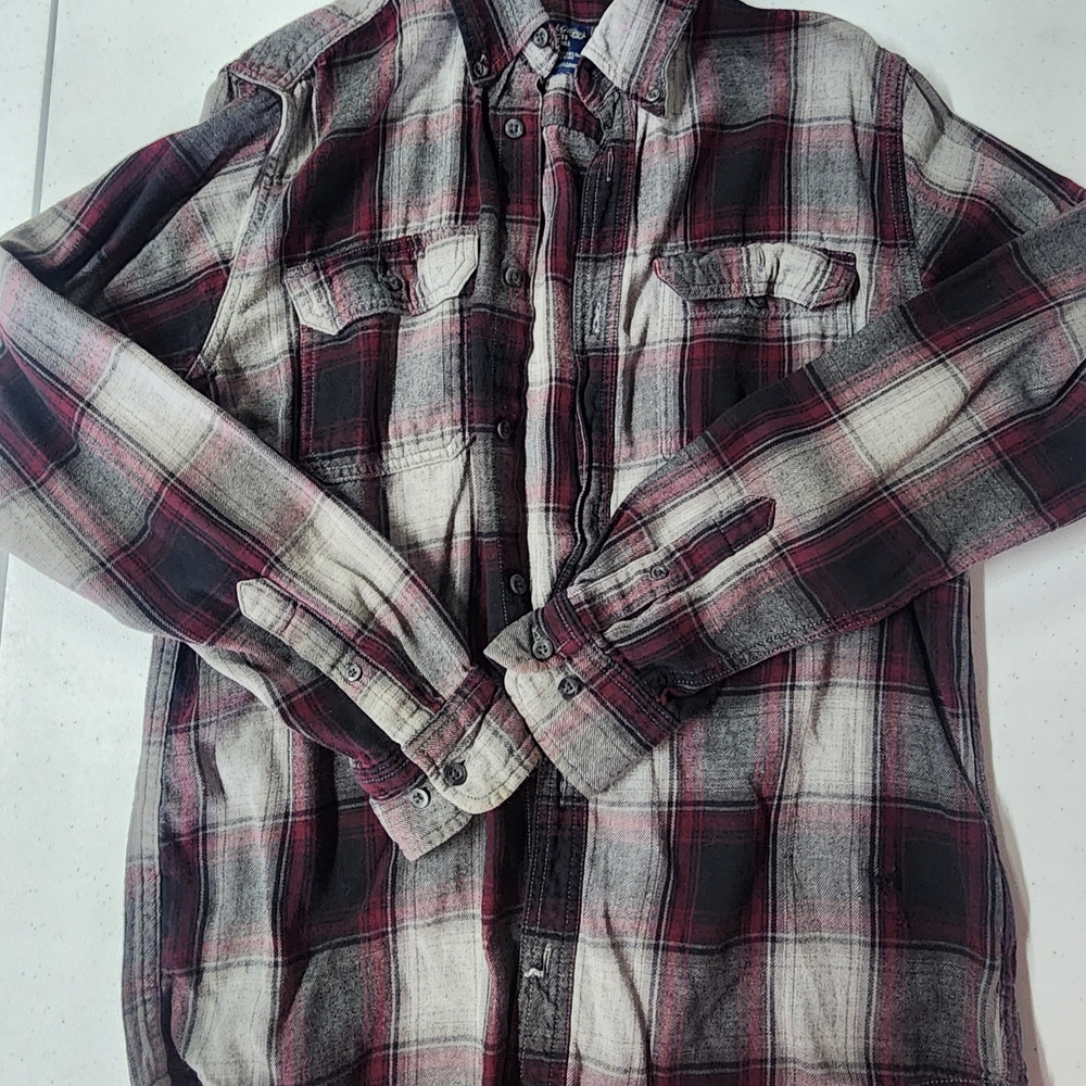Faded Glory Red and Gray Plaid Shirt